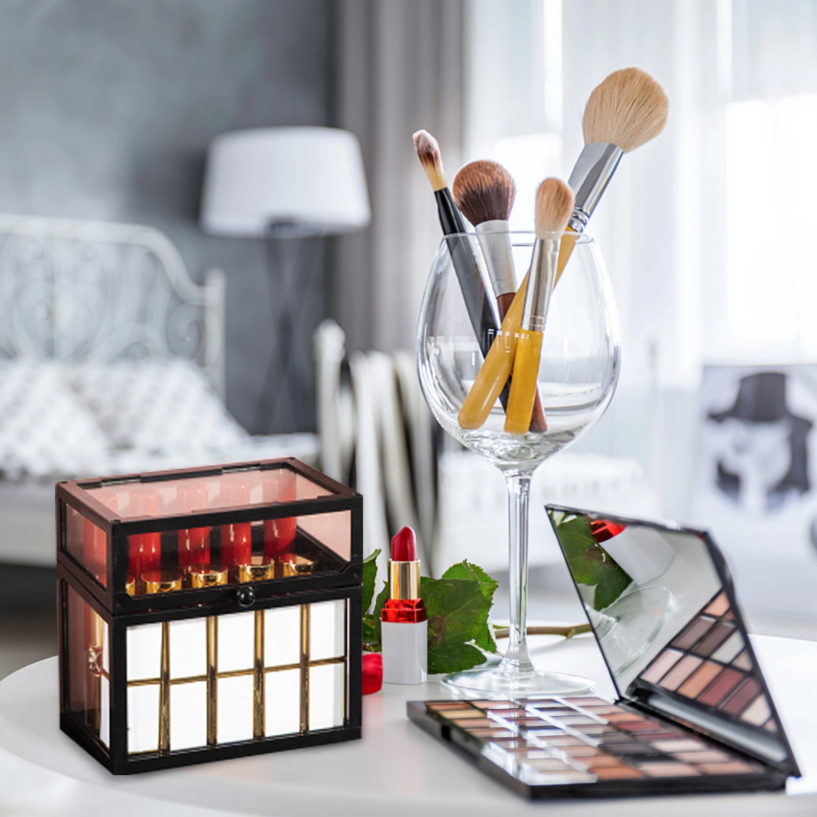 Lipstick Organizer Box Zwart Desktop Lipstick Opbergdoos Make-up Container Glans Houder Geschenken Valentijn Verjaardag