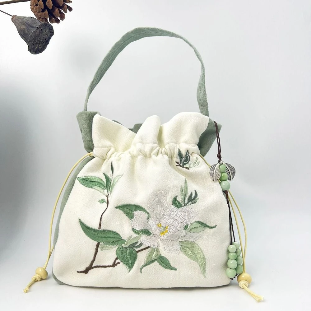 

Ethnic Style Embroidery Drawstring Bag Flower Bucket Bag Shoulder Bag Chinese Style Handbag Purse Crossbody Bag Hanfu Tassel Bag