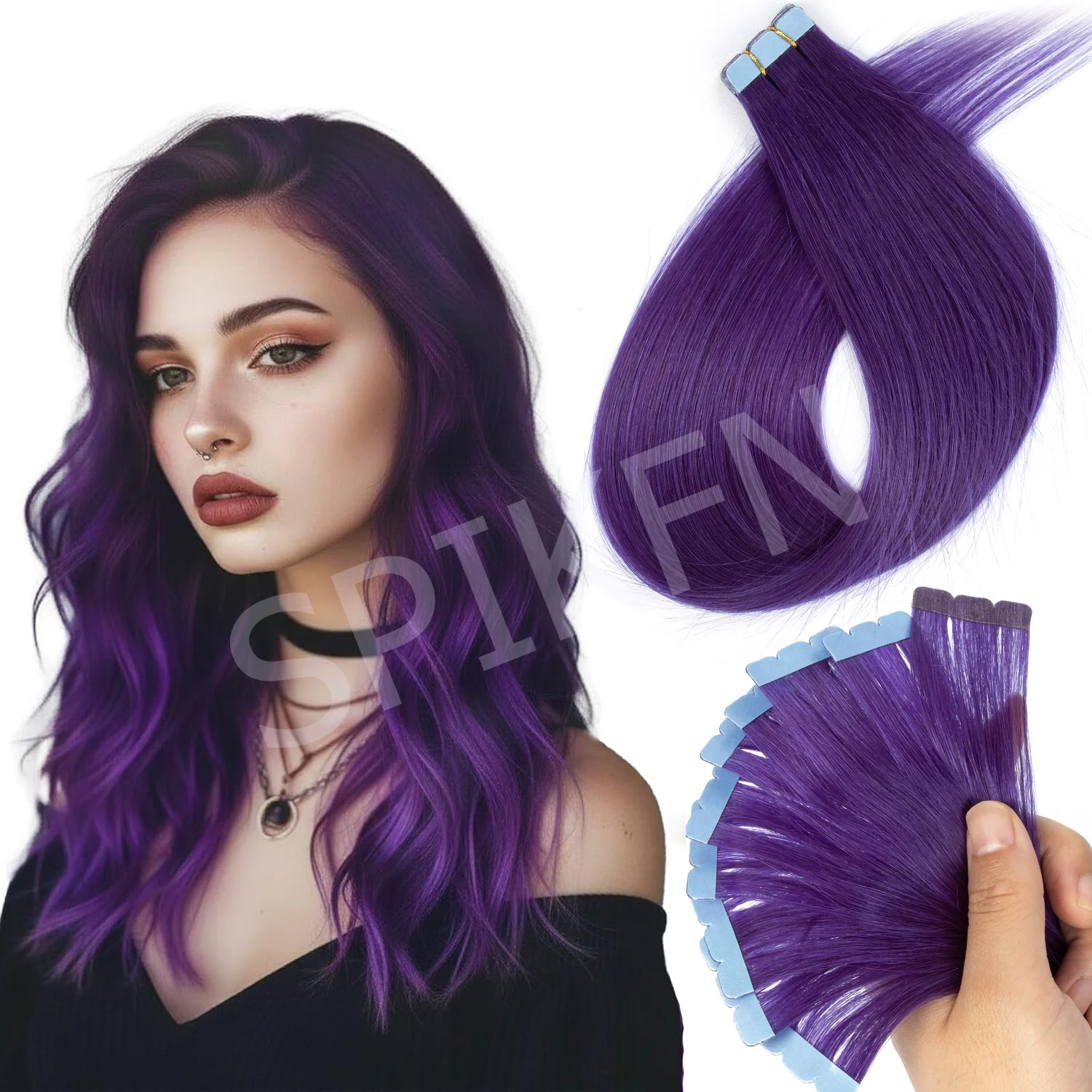 

Mini Tape in Real Hair Extensions Human Hair For Women Invisible Straight Remy Hair Highlight Colorful Purple Green Blue Red