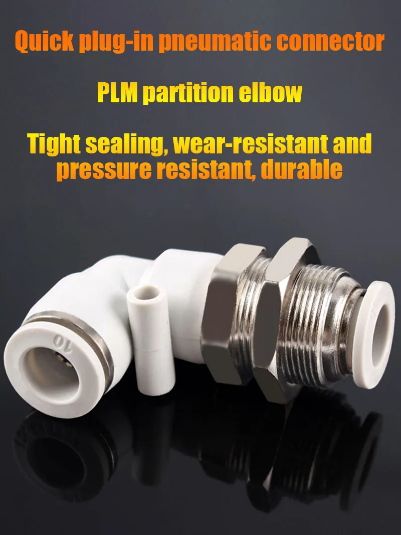 

PLM Pneumatic Quick Connector L-shaped Elbow White PLM-4 6 8 10 12mm PU Hose GAS Connector Copper Baffle Bulkhead Connector