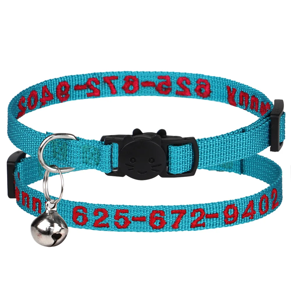 Personalized Embroidered Breakaway Cat Collar, Safety Quick Release Kitten ID Collar with Bell, Custom for Small Cats