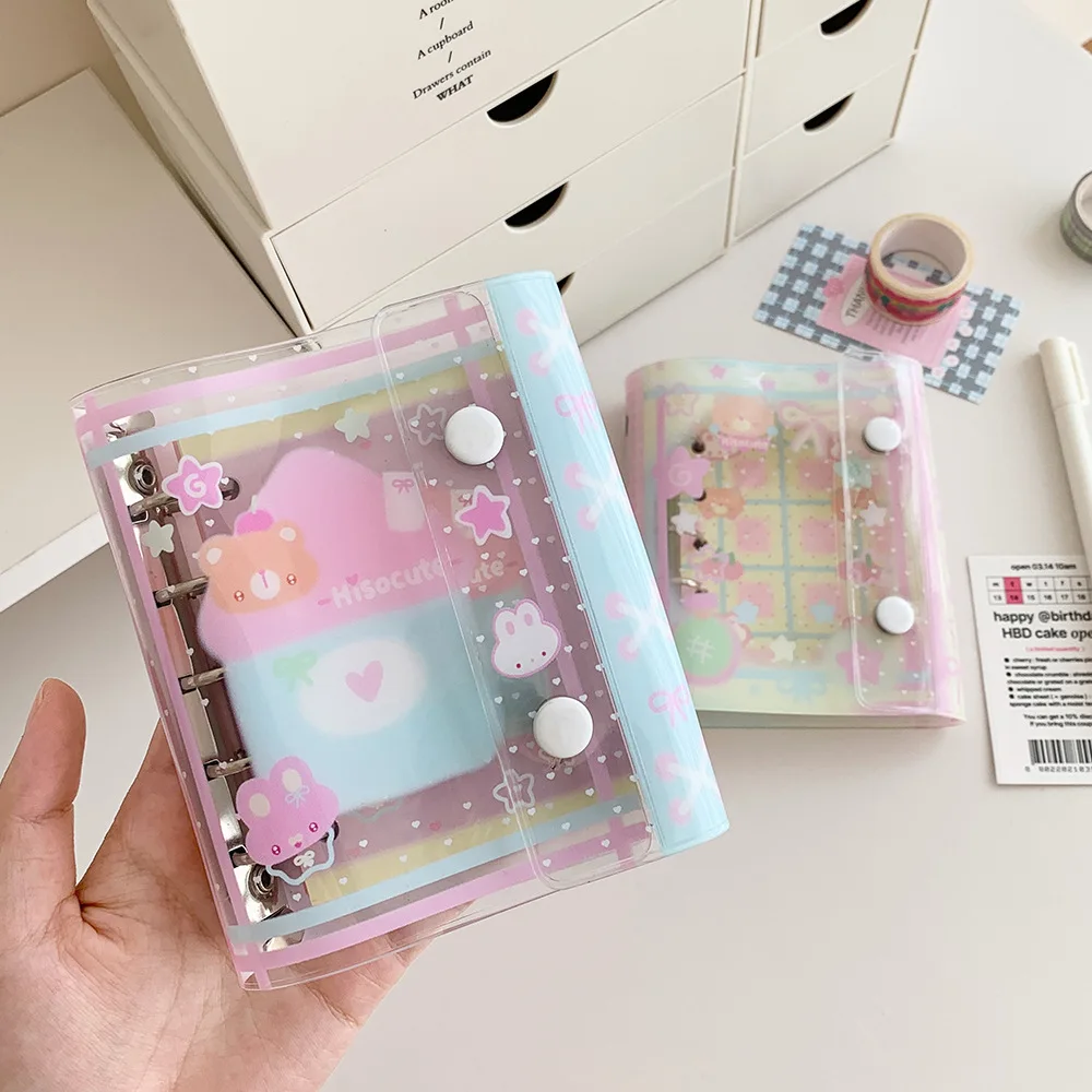 

2026 New Transparent loose-leaf notebook stationery M5 Kawaii cartoon diary double snap button planner 3-inch small card album