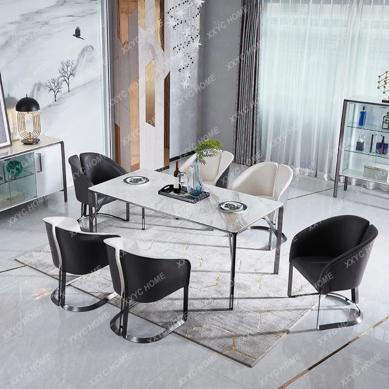 Marble Dining Tables and Chairs Set Simple Small Apartment Simple Rectangular Dining Table