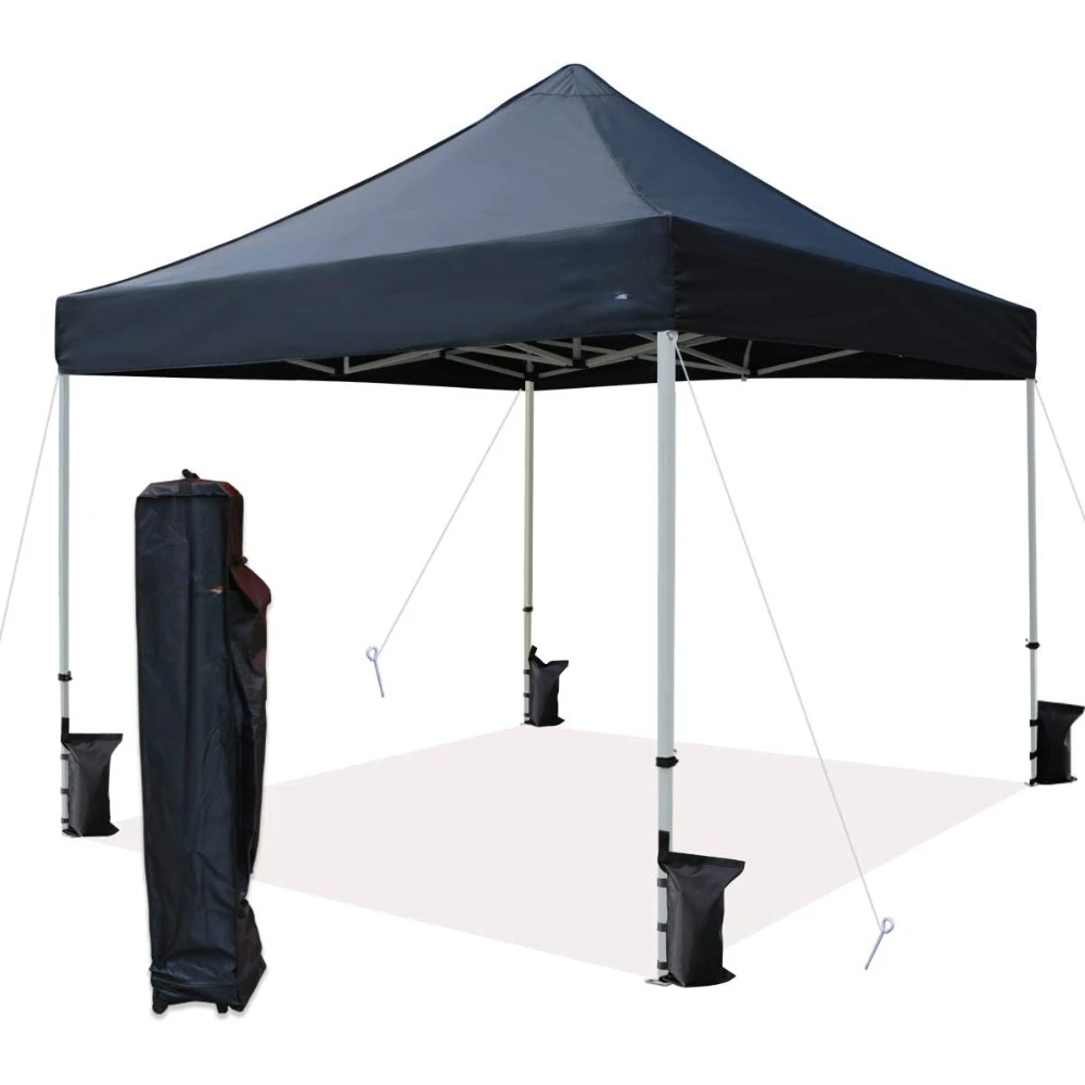 10'x10' Pop-Up Canopy Tent Commercial Instant Shelter With Heavy Duty Roller Bags 4 Canopy Sandbags Camping Full Folding Awnings