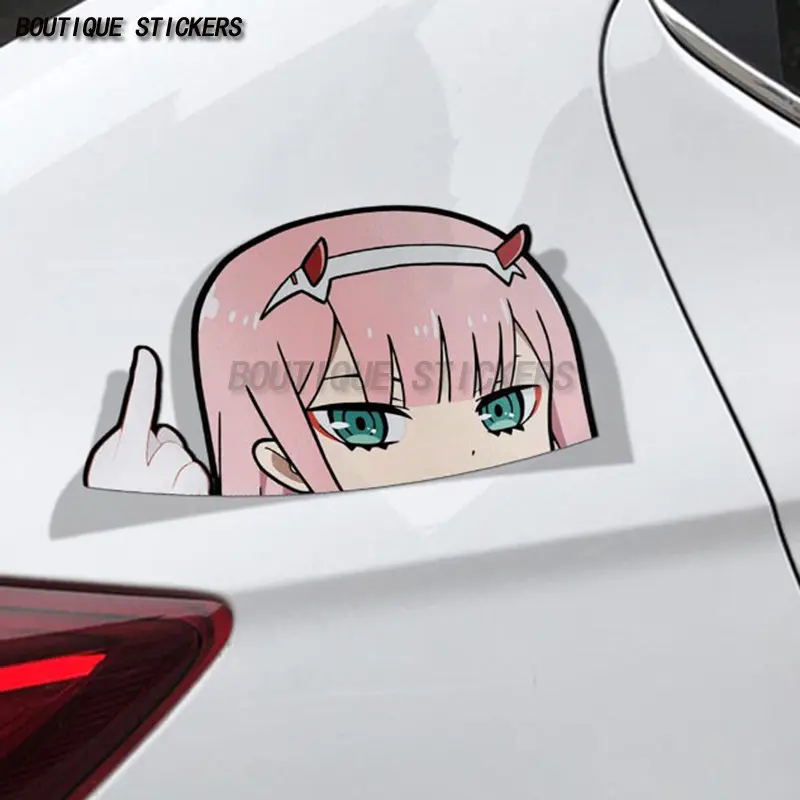 Cartoon Car Stickers for Darling In The Franxx Zero Two Peeker Big Head Anime Vinyl Window Laptop Snowmobile Car Bumper Decals