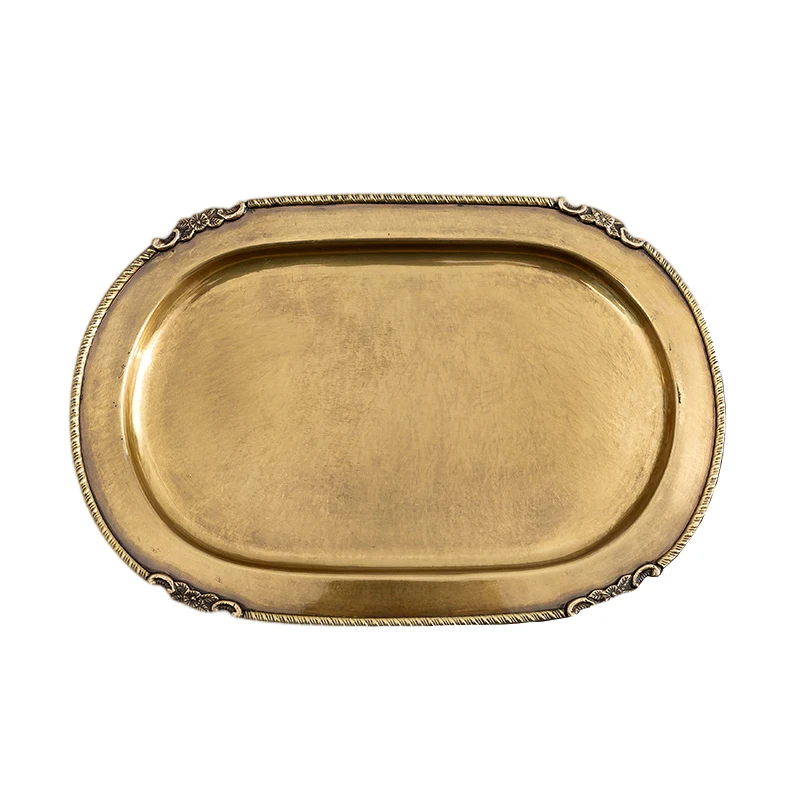 Imported light luxury retro brass nut cake tray Indian handmade afternoon tea dessert tray aromatherapy tray