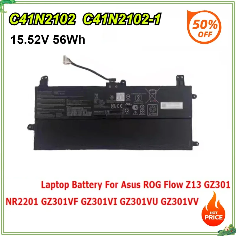 C41N2102 C41N2102-1 Laptop Battery for Asus ROG Flow Z13 GZ301   NR2201 GZ301VF GZ301VI GZ301VU GZ301VV 15.52V 56Wh