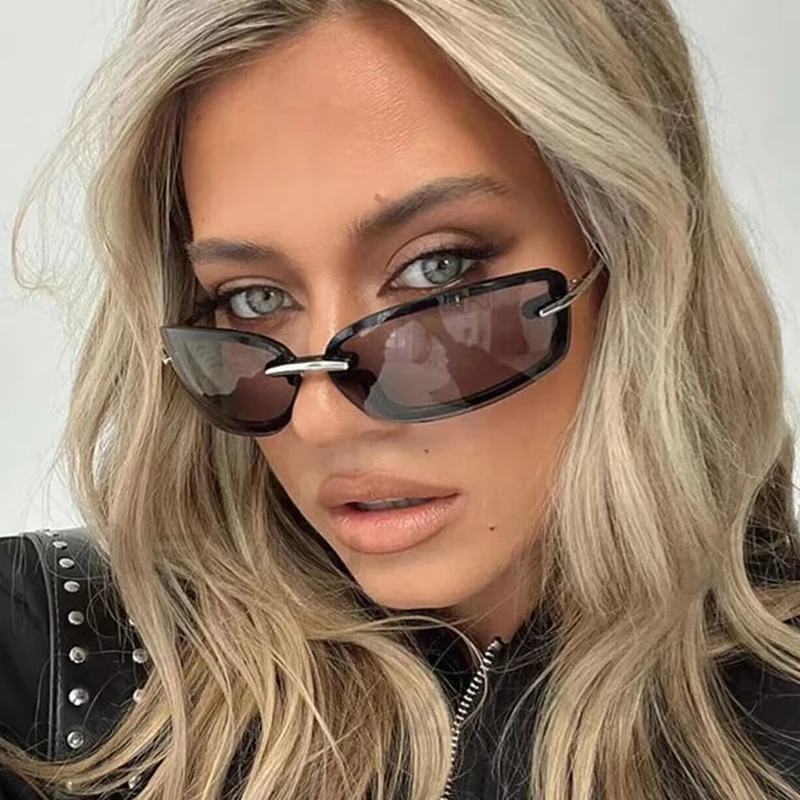 

New fashion punk sunglasses square Y2K future style sunglasses for women semi-metallic UV400 street style retro sunglasses
