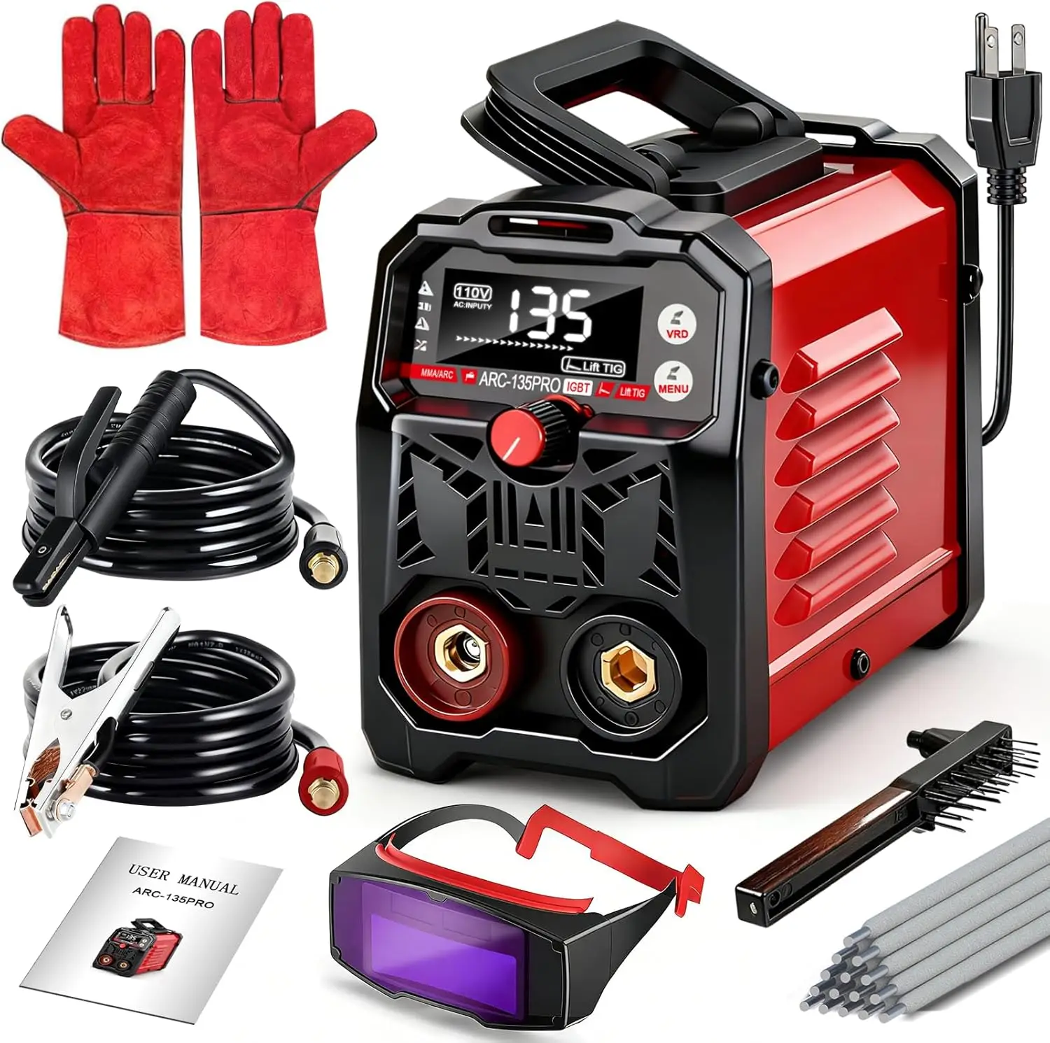 

110V Portable Welding Machine, 2-in-1 Stick/Lift TIG Welder, 20-135A IGBT Inverter with Hot Start & Anti-Stick