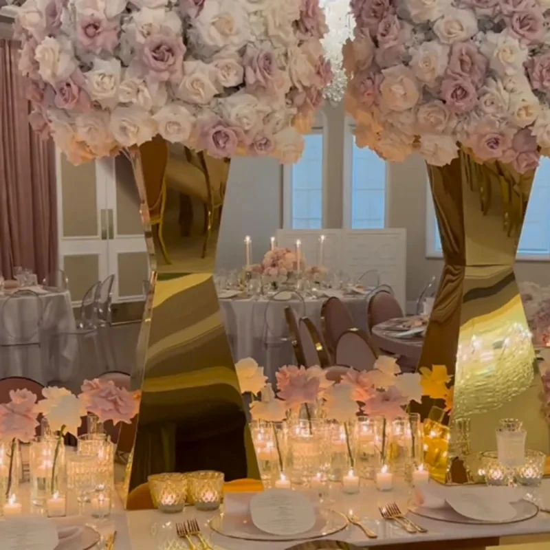 Hohe Edelstahl-Blumenständer und -vasen, Hochzeitstisch-Mittelstücke, Wegführung, Partydekoration, 2-10 Stück – Detail 9