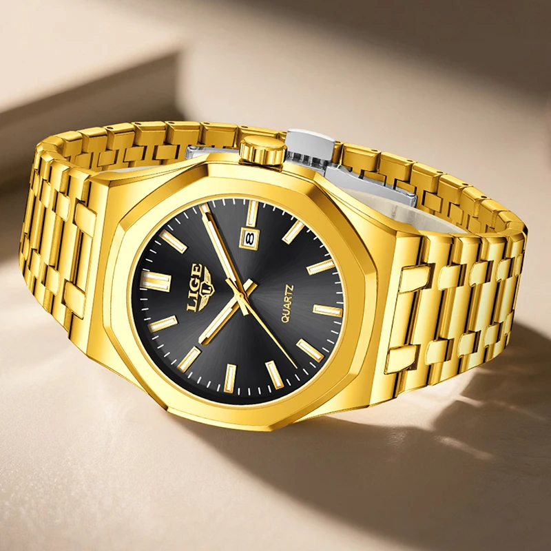 LIGE New Gold Quartz Watch For Women Casual Sports Luminous Women Watch Creative Steel Waterproof Date Chronograph Reloj Mujer