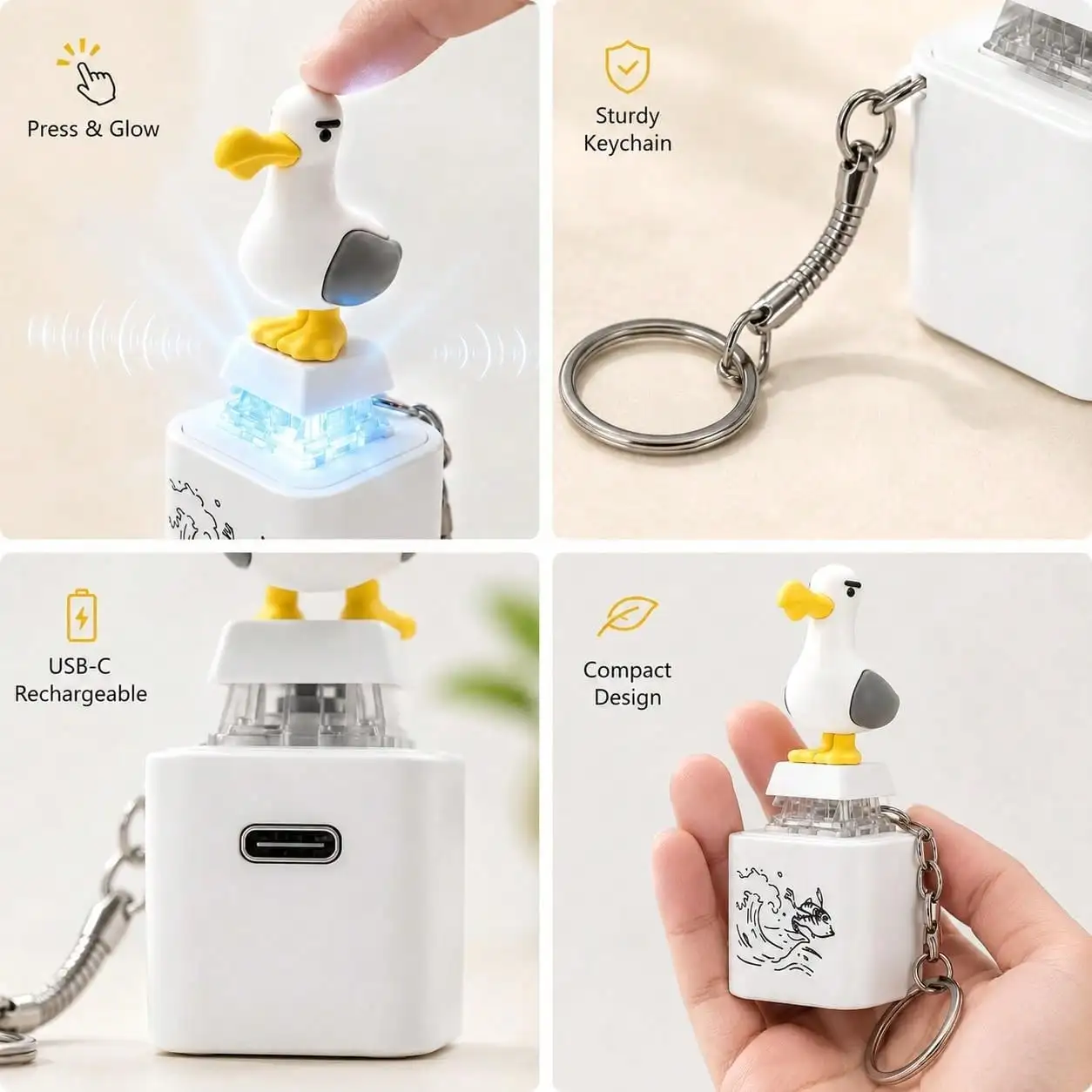 FTCY Seagull Mine Sound Button Keychain Luminous Sounding Stress Relief Sound Seagull Creative Fidget Keychain Wholesale