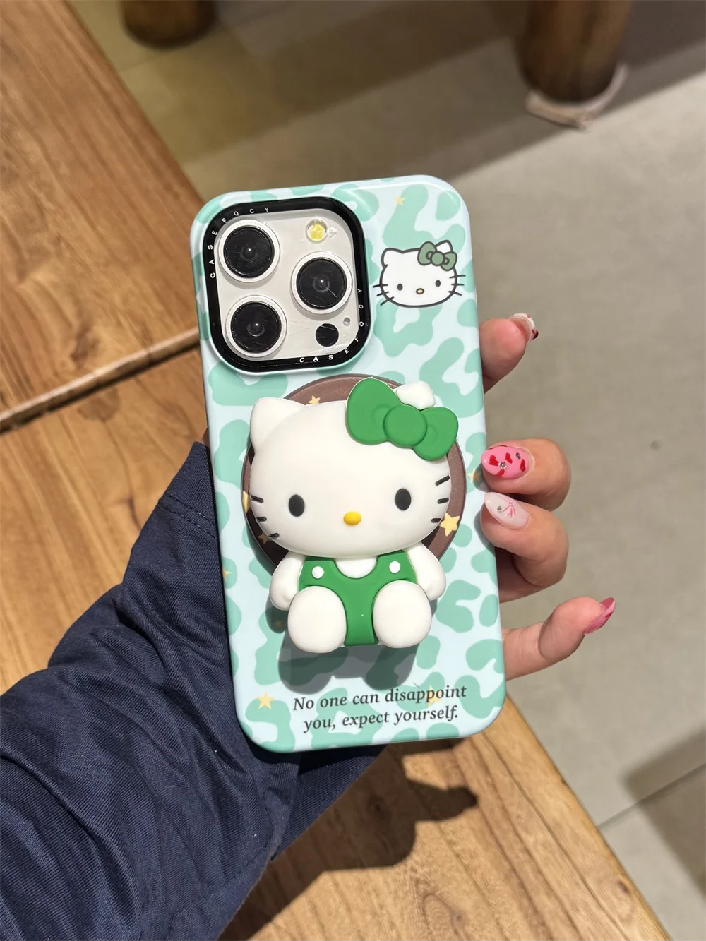 

INS Fashion Green Leopard 3D HelloKitty For Magsafe Stand Case for iPhone 17 16 15 Pro Max 14 13 Funda New Cute Protective Cover