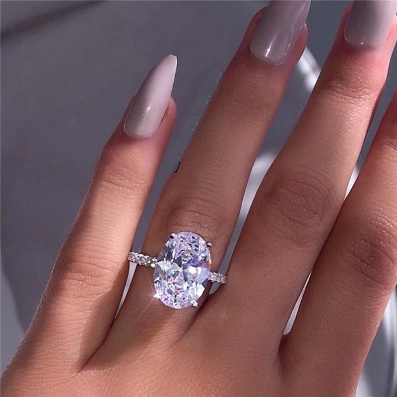 Charm Female Big White Crystal Stone Ring Luxury Silver Color Wedding Rings For Women Vintage Bridal Engagement Jewelry Gifts