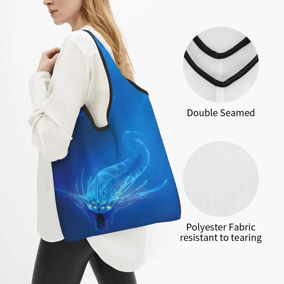 Subnautica - Ghost Leviathan Portable Tote Shopping Bags Reusable Shopper Bag Groceries Handbag Shoulder Bag