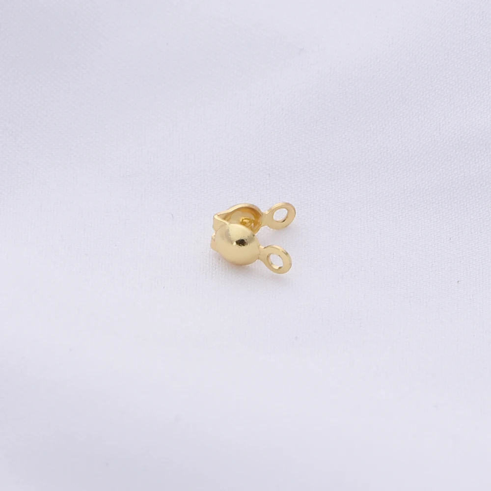 厚い14k本物の金メッキ3/8/4mmカップ二重ビーズチップ圧着DIYキャップアウトDIYジュエリー作り用品50個