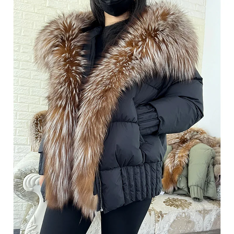 MAOMAOKONG 2024 White Duck Down Jacket Natural Real Fox Fur Collar Hood Puffer Coat Thick Luxury Winter Women Warm Outerwear