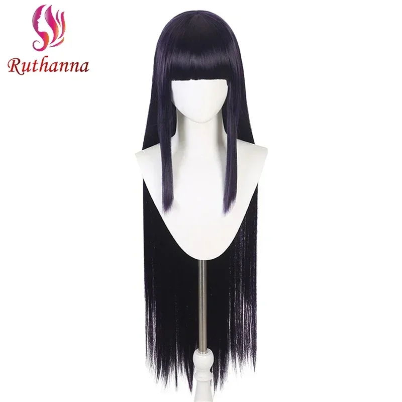 Cosplay Hinata hyuuga dark blue long straight wig 40 inch blunt bangs cute girl heat resistant fiber wig daily party and use