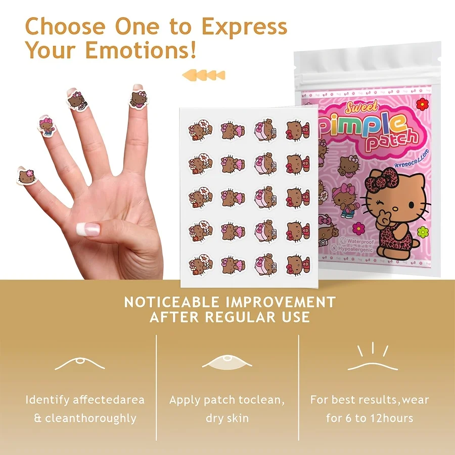 80PCS Tanned Hello kitty Cartoon hydrocolloid acne patch - facial decorative sticker - covers blemishes and acne scars.