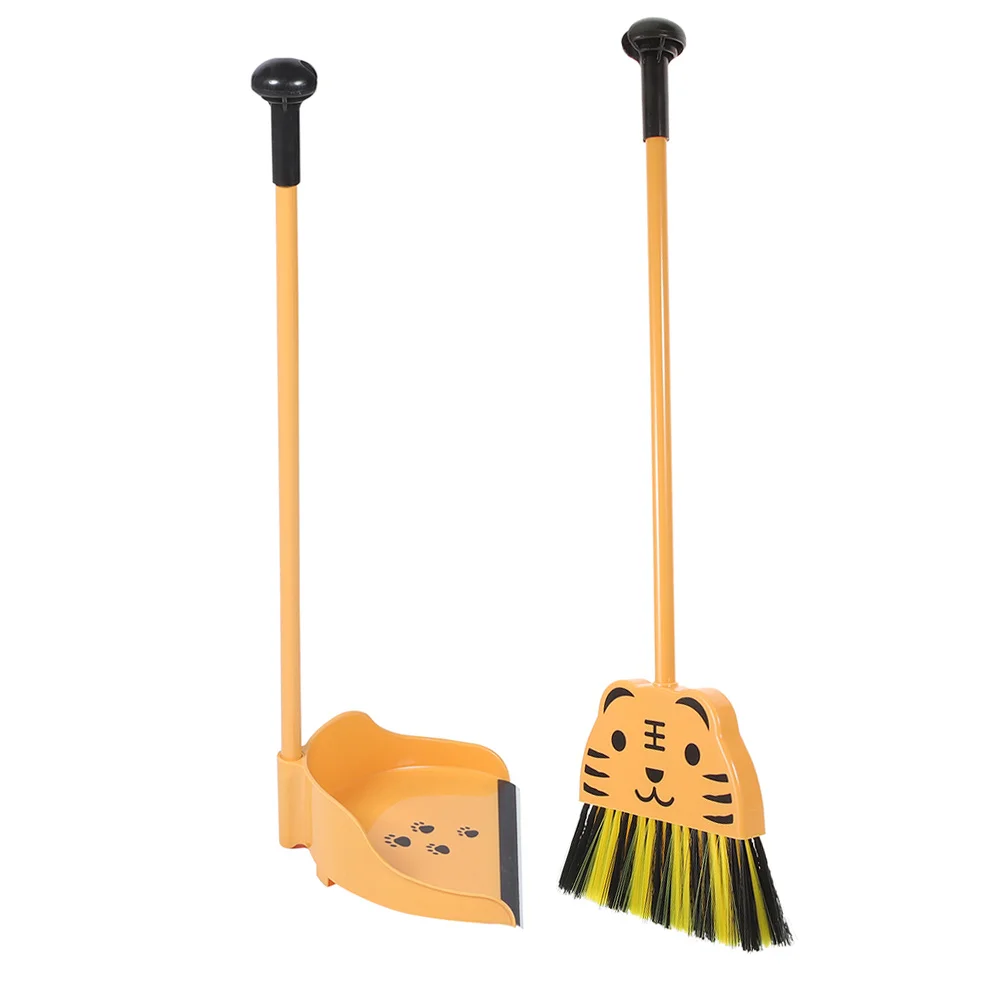 2Pcs Kids Cleaning Set Mini Broom Dustpan Tiger Pattern Pretend Play Household Role Play for Toddlers Preschool Boys Girls