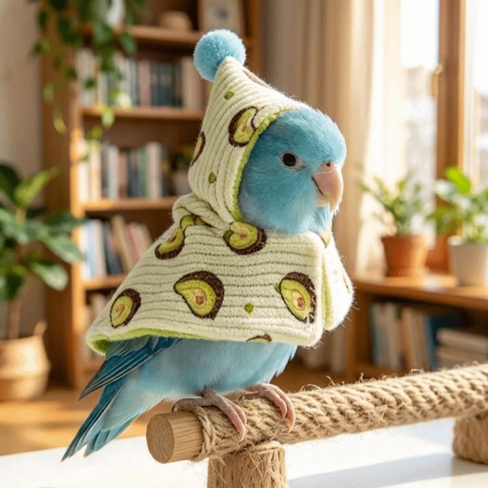 Fashion Thickened Bird Winter Jacket Windproof Soft Winter Parrot Cloak Warm Fruit Pattern Bird Flight Suit Autumn Winter