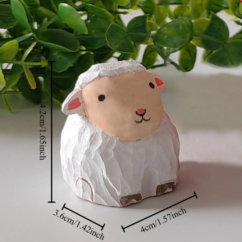 1 PC Hand Carved Wood Sheep Figurine Sweet Lamb Decor Wooden Animal Craft Fluffy Sheep Miniatures Cute Home Garden Decoration