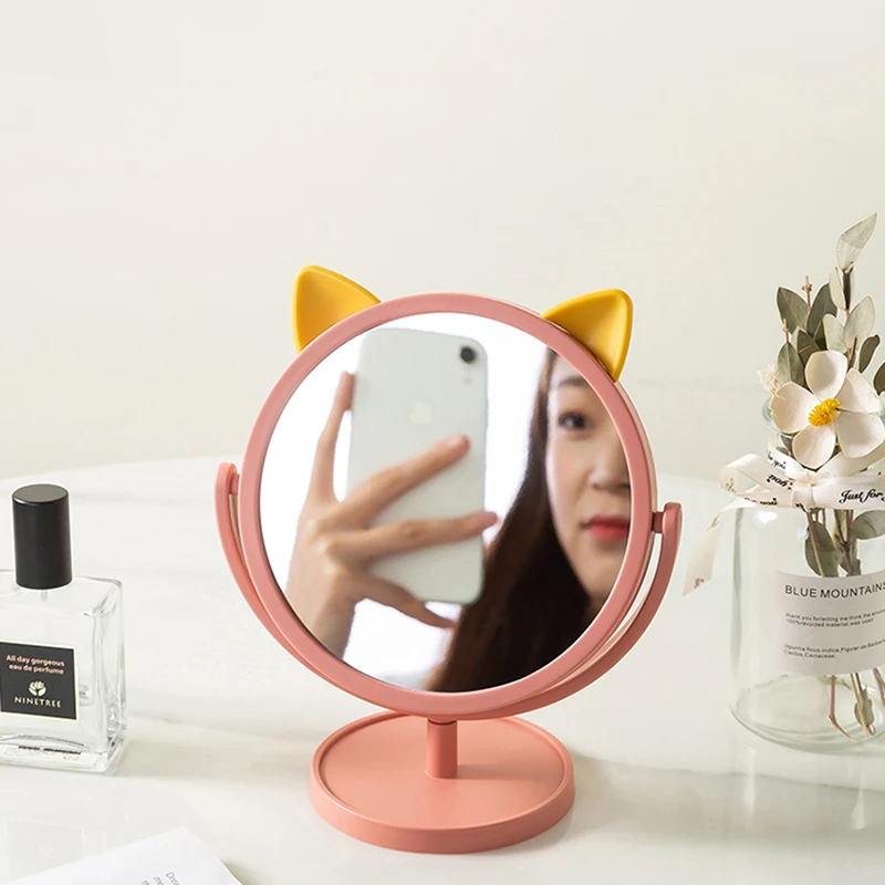 مرآة تجميل مع لمبة ليد حامل بلاستيكي ، مرآة طاولة مكتب صغير مع 360 دوران ، الدائمة المحمولة مرآة لمستحضرات التجميل ، لسطح الطاولة