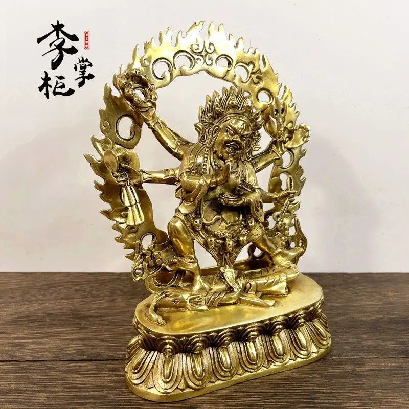 Tibetan Nepalese Tantra Large Pure Copper Six-Arm Mahagala Buddha Statue Protector Brass Big Black Sky God of Wealth Ornament