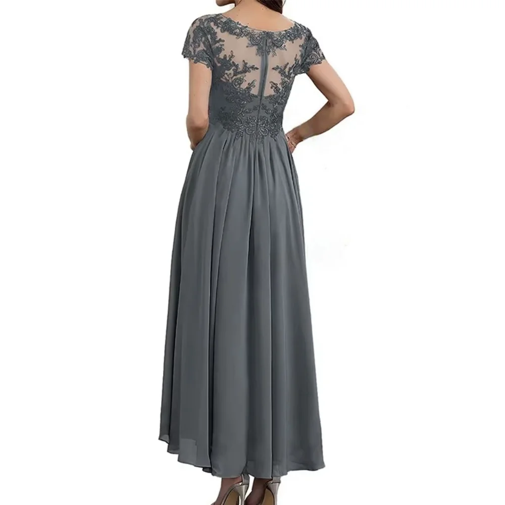 Vintage chiffon op maat gemaakte moeder van de bruidjurken Kant formele jurk A-lijn enkellange kapmouw bruiloft feestjurk