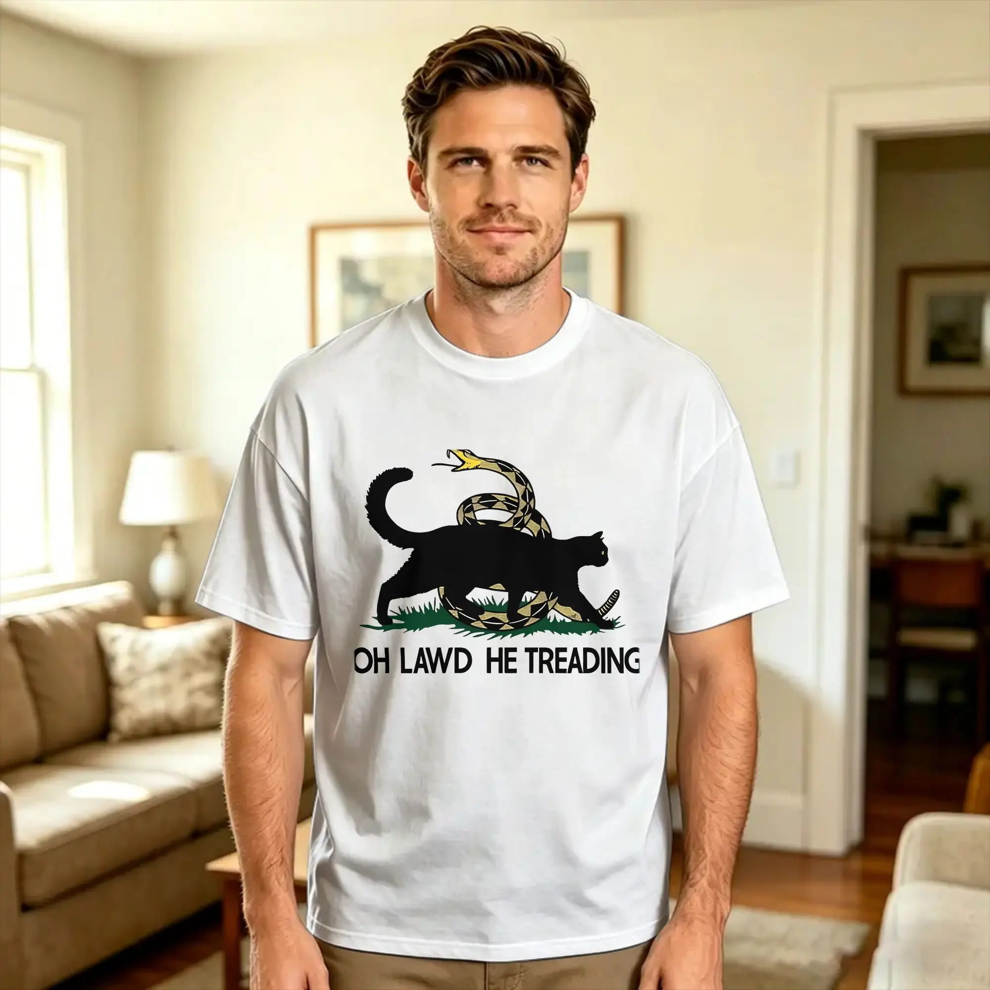 Oh Lawd He Treading T-Shirt Beach  Cotton T-Shirts For Adult Pattern Tee Shirt Short Sleeves Classic Clothing