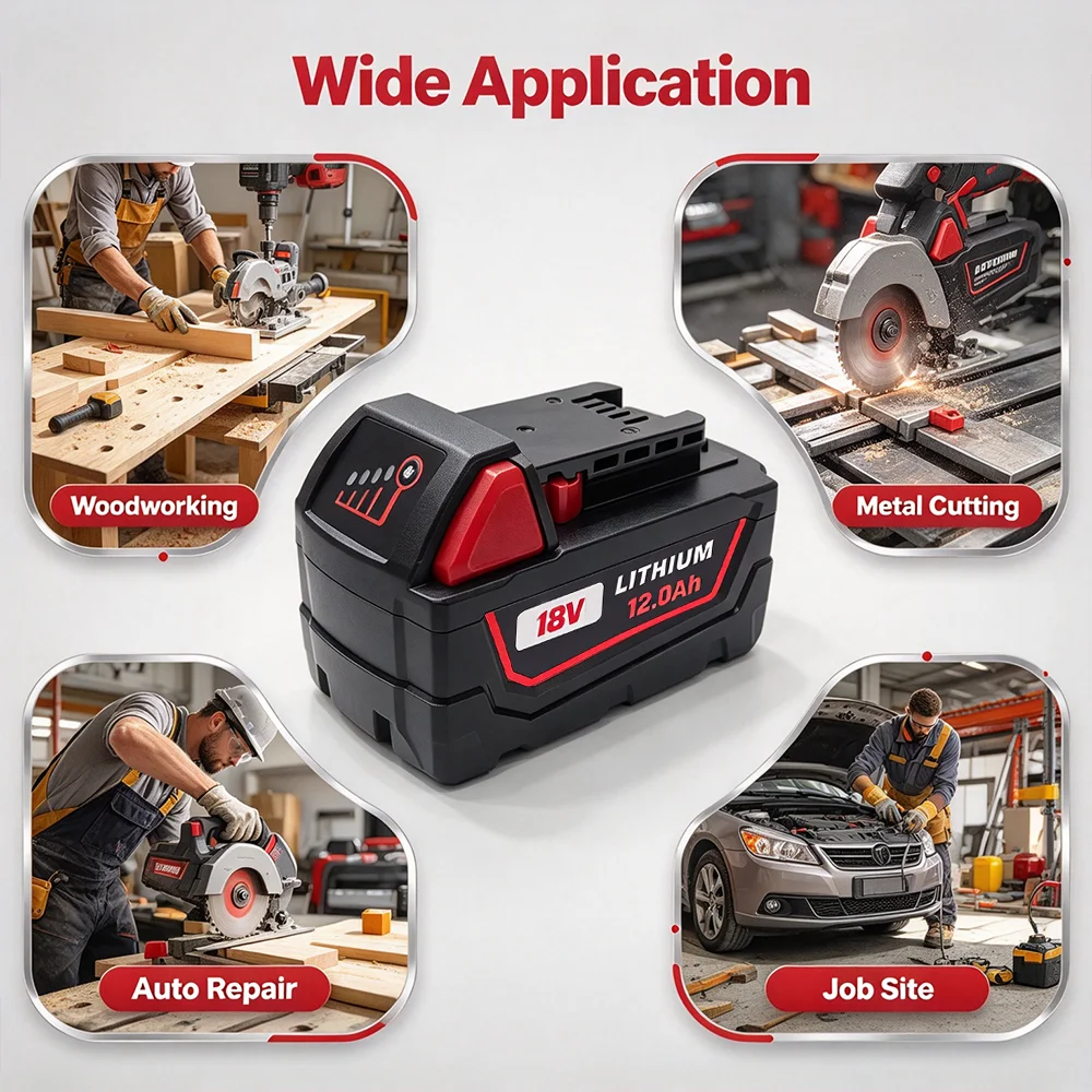 Neu 100% für Milwaukee M18 18V Elektrowerkzeug-Akku 12,0Ah 8,0Ah Wiederaufladbarer Ersatz-Lithium-Ionen-Akku mit 48-11-1860 48-11-1850 48-11-1840 12000mAh Große Kapazität 1/2/4 PACK – Detail 5
