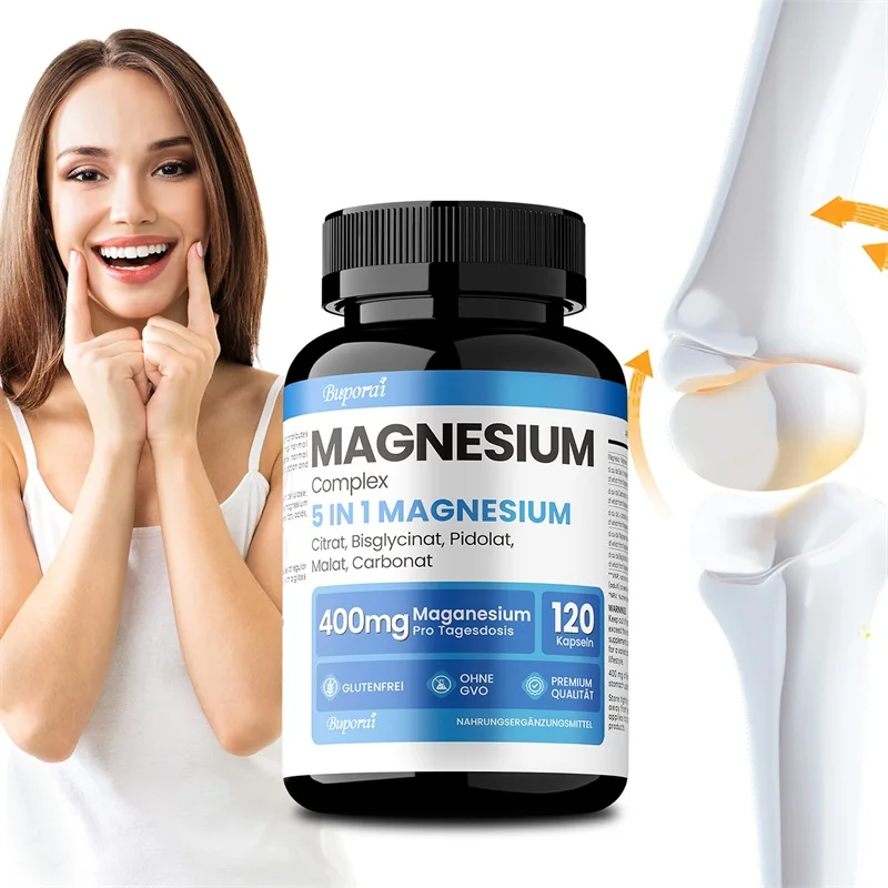 مجمع المغنيسيوم - مكمل المغنيسيوم 5 في 1 لتخفيف التوتر وتعزيز العضلات وتحسين صحة القلب