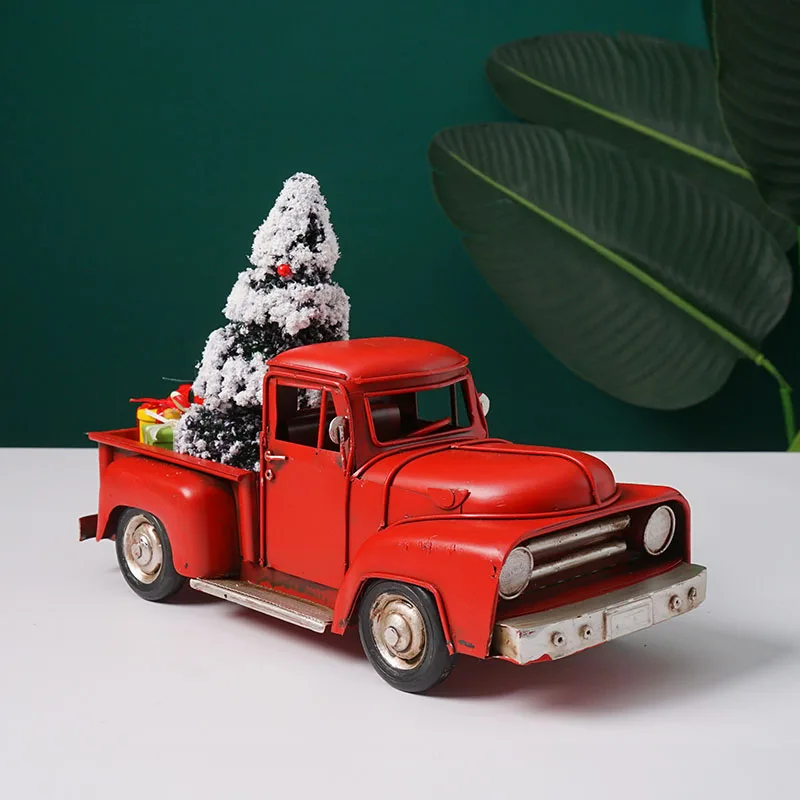 Retro Nostalgic Style Iron Christmas Truck Model Industrial Bar Cafe Restaurant Soft Props Home Decoration