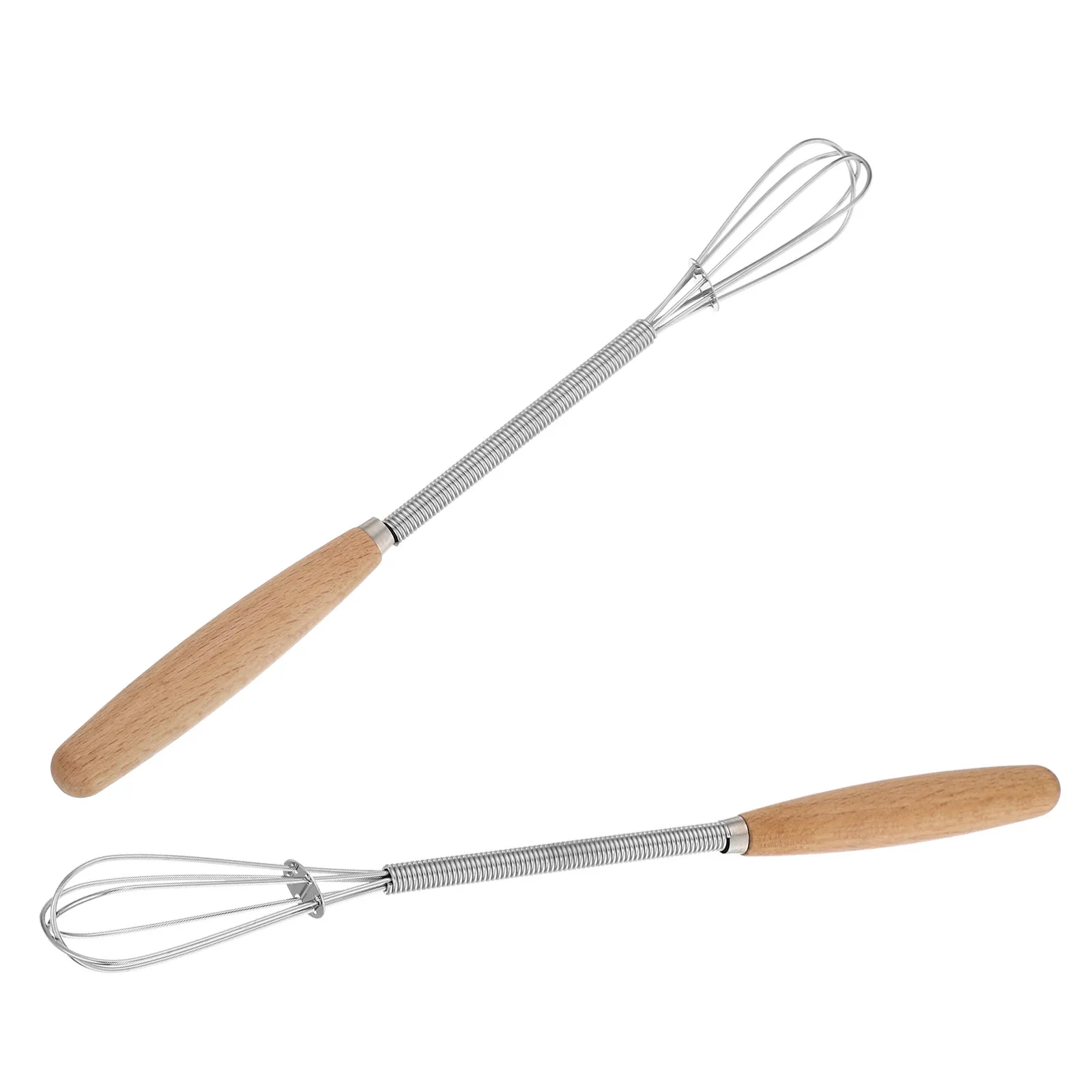 2Pcs Manual Egg Whisk Beater Mixer Rotating Hand Push Whisk Wooden Handle Baking Cream Butter Pancake Batter Mixer