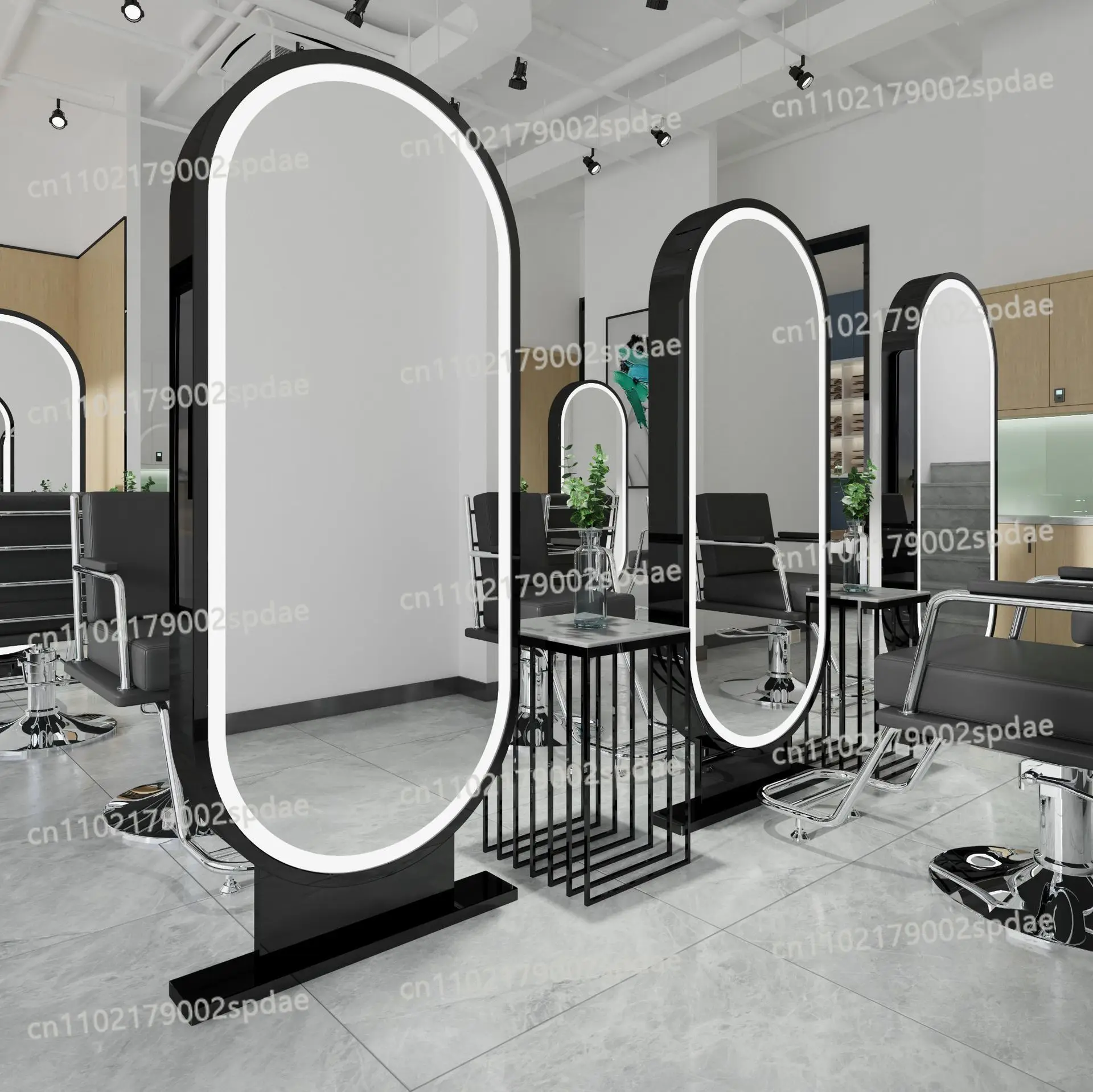 Floor Standing Double Sided Gold Frame Salon Mirror Station For Barber Shop Hairdressing Beauty Salon