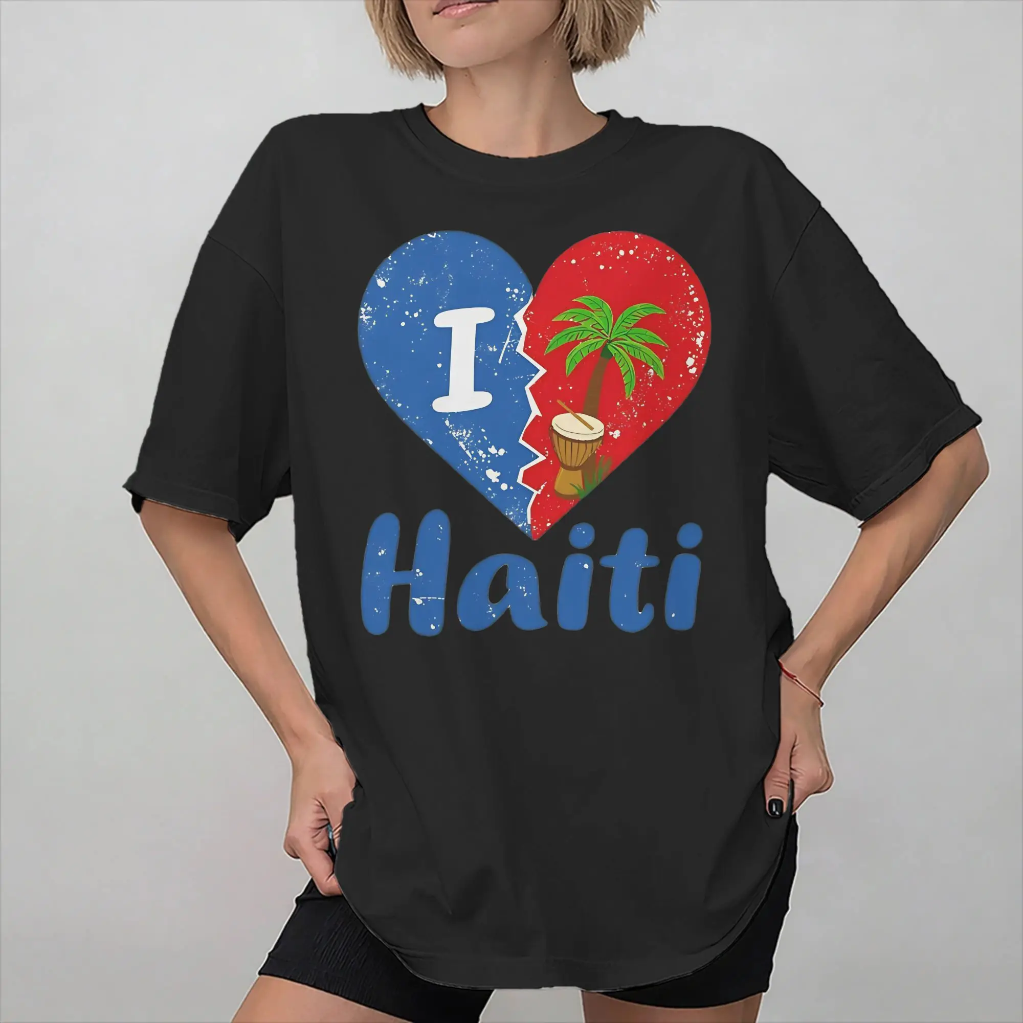 Summer Haiti Flag T Shirt for Men Women  100% Cotton T-shirts Short Sleeve Tops