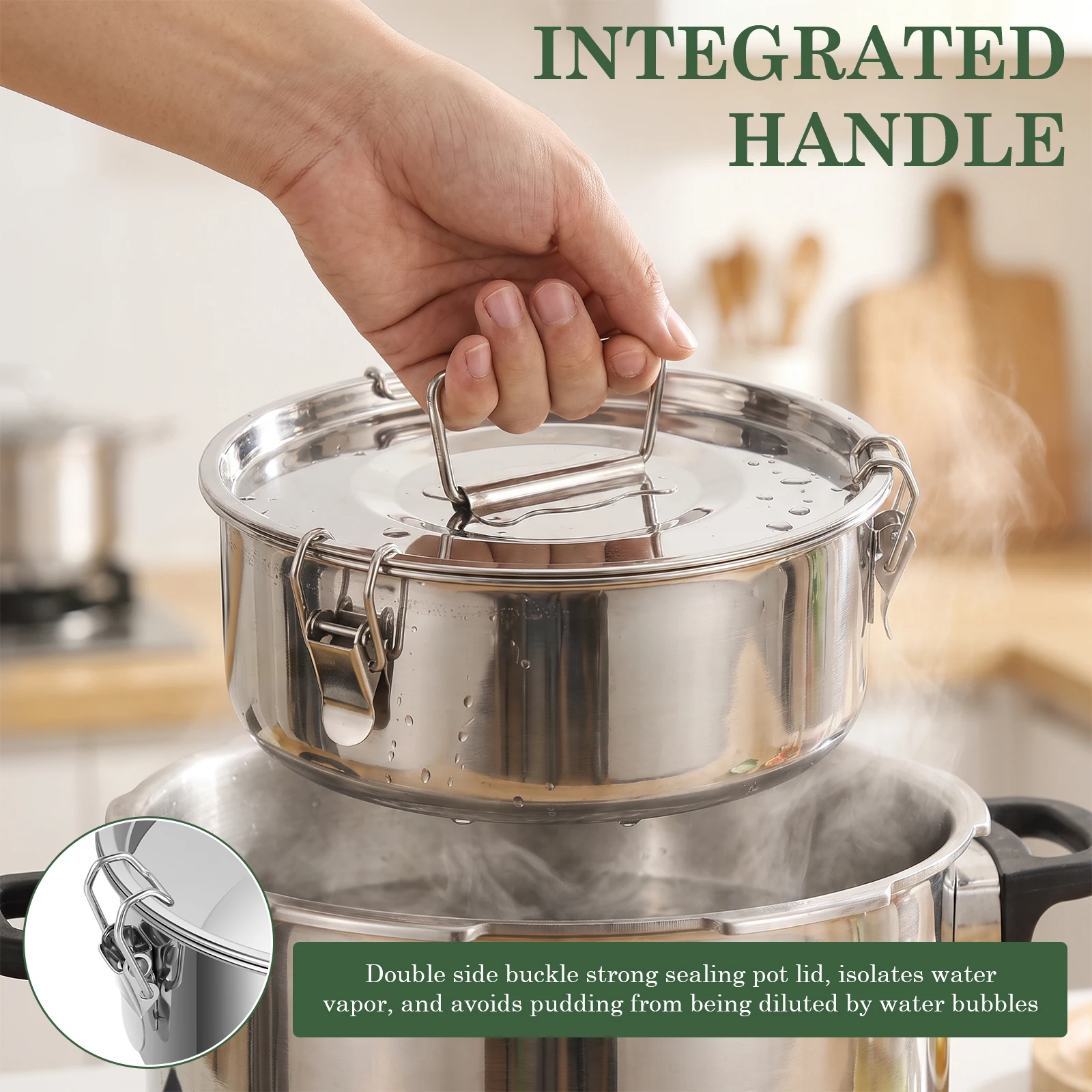 1.5QT Stainless Steel Flan Pan Mold Set with Lid Pudding Baking Steamer Pot Flanera Flan Mould Portable Kitchen Cake Baking Tool view 5