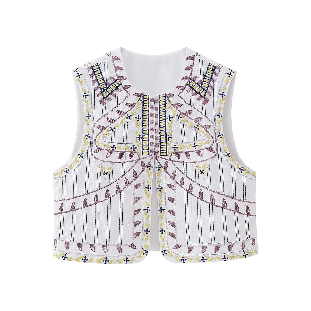 

Casual Embroidered Printed Vests for Women Vintage Fashion Sleeveless Waistcoat 2023 Summer Loose Lady High Street Top Cardigan