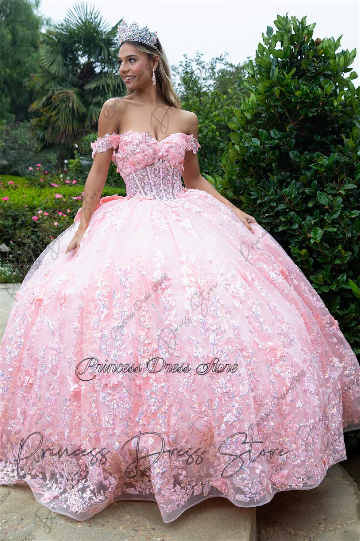 

Customized Lace Appliques Quinceanera Dress 2025 3D Flowers Ball Gown With Bow Crystals Sweet 16 Dess Vestidos De XV Anos