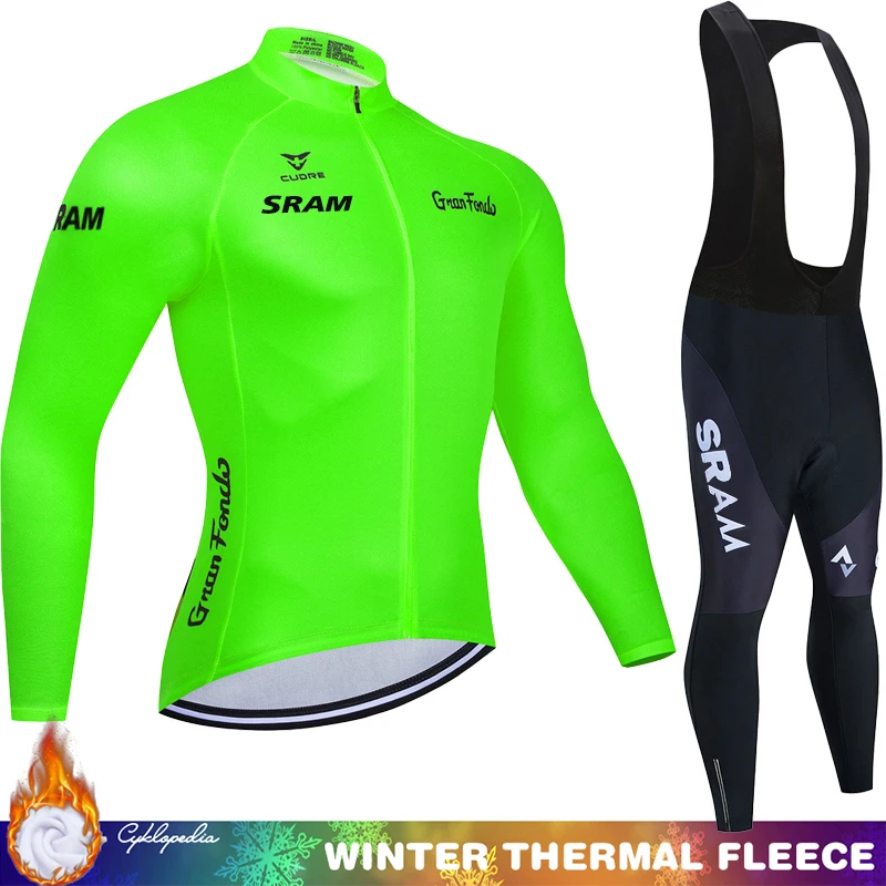 

SRAM Mountain Bikes Winter Thermal Fleece Cycling Jersey Suit Man Men 2025 Mens Clothing Bib Outfit Men's Set Road Shirt Retro