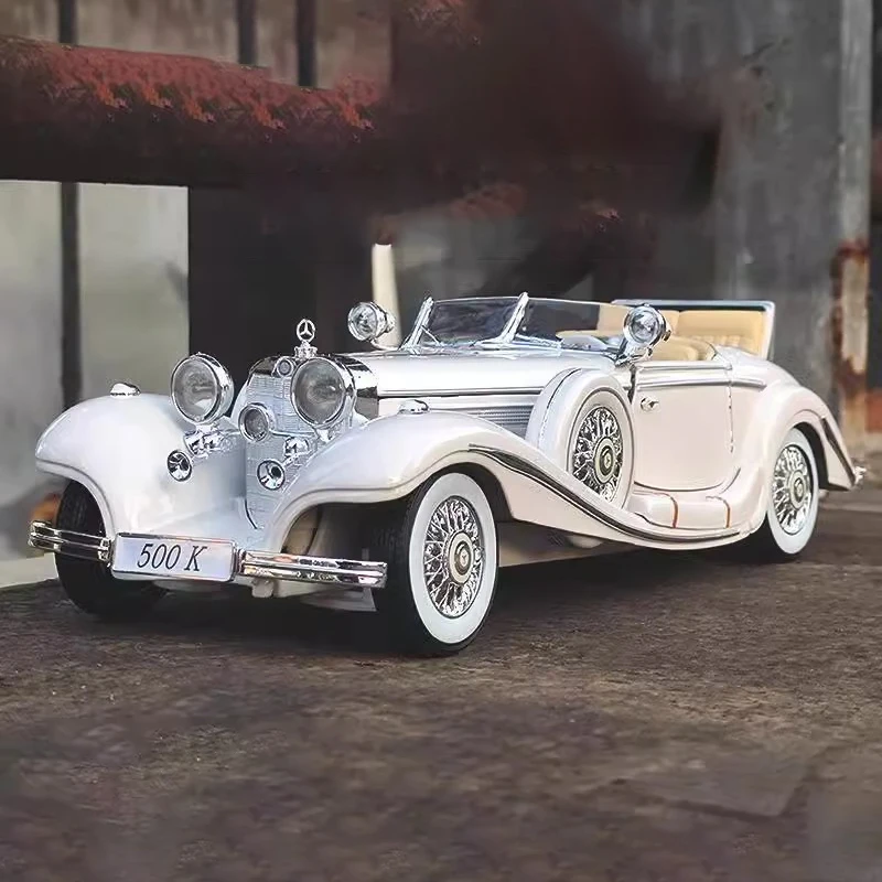 1:18 1936 Mercedes Benz 500K Classic Vintage Vehicle Alloy Metal Diecast Car Model Sound and Light Collection Hobby Gift For Boy