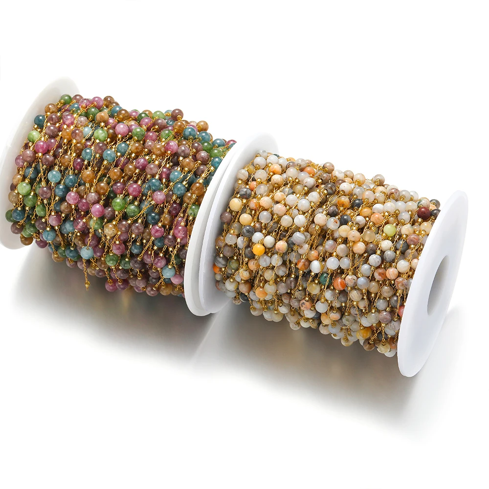 

1 Meter Stainless Steel Colorful Beads Chains Gold Link Chains for DIY Jewelry Making Ethnic Style Bracelet Necklace Material