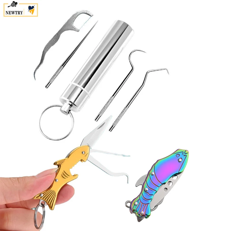 

Stainless Steel Dental Floss Pick Reusable Tooth Tartar Removal Toothpick Knife Bottle Opener Oral Teeth Clean Flossing Keychain