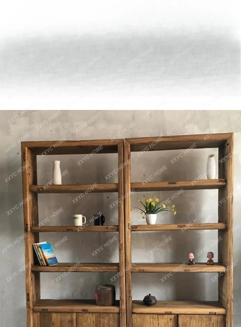 Retro Solid Wood Bookshelf Shelf Floor-to-ceiling Multi-functional Display Shelf