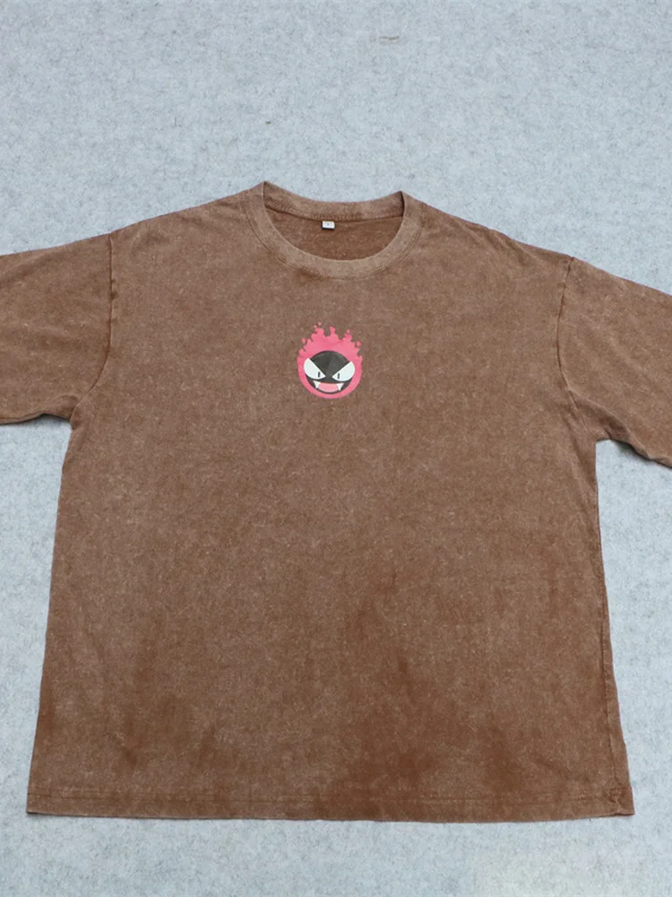 

Retro American Waed ort Sve T-irt ex Loose Couple's Faion Cotton Breathable round Ne Casual Summer Top