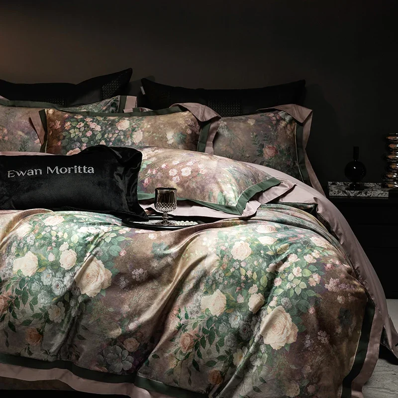4Pcs Bedding Set 1000TC Egyptian Cotton Vintage Floral Print Duvet Cover Set Bed Sheet/Fitted Sheet Pillowcases Queen King Size