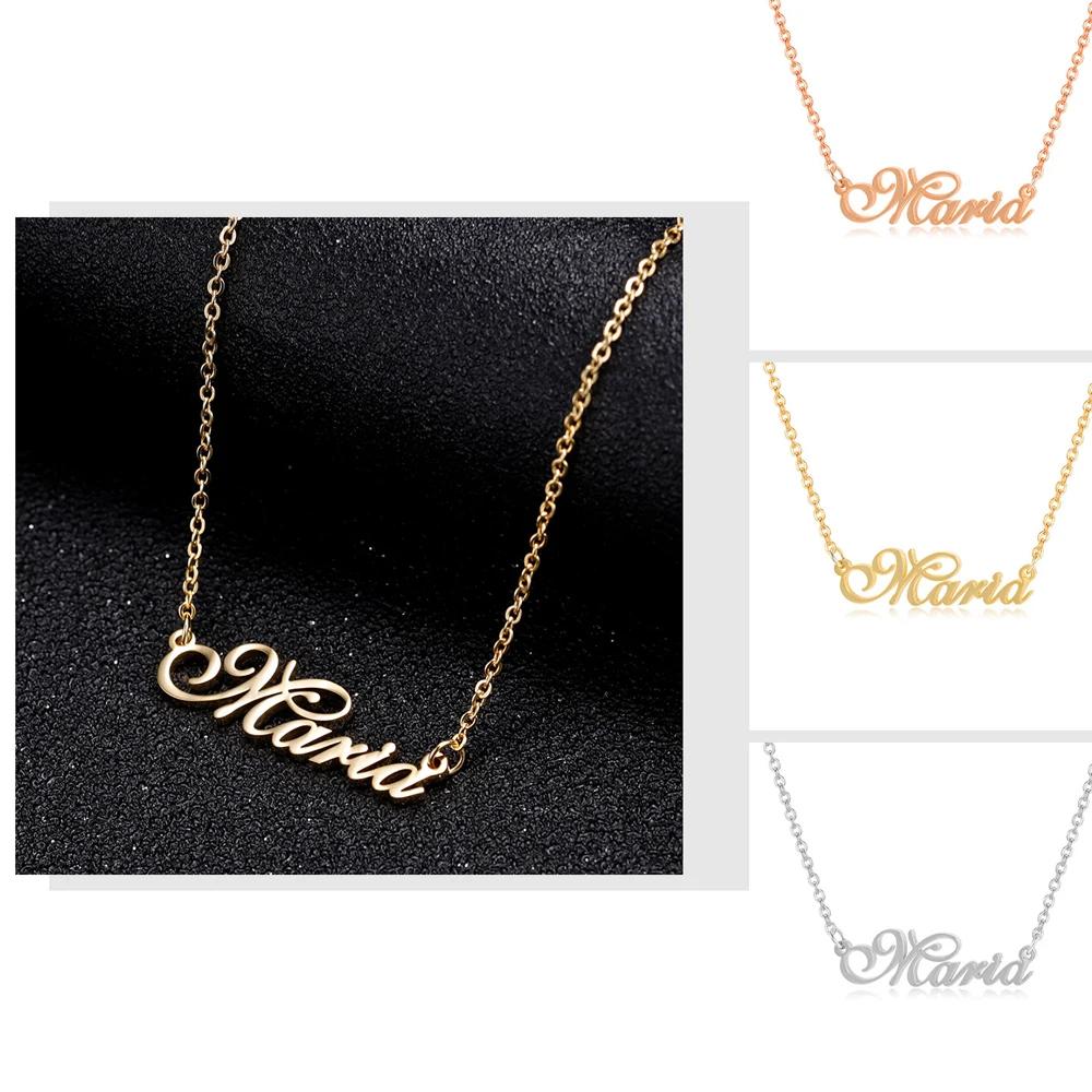 Qitian Custom Name Necklace Personalized Nameplate Name Pendant For Woman Gift Gold Stainless Steel Chain Jewelry