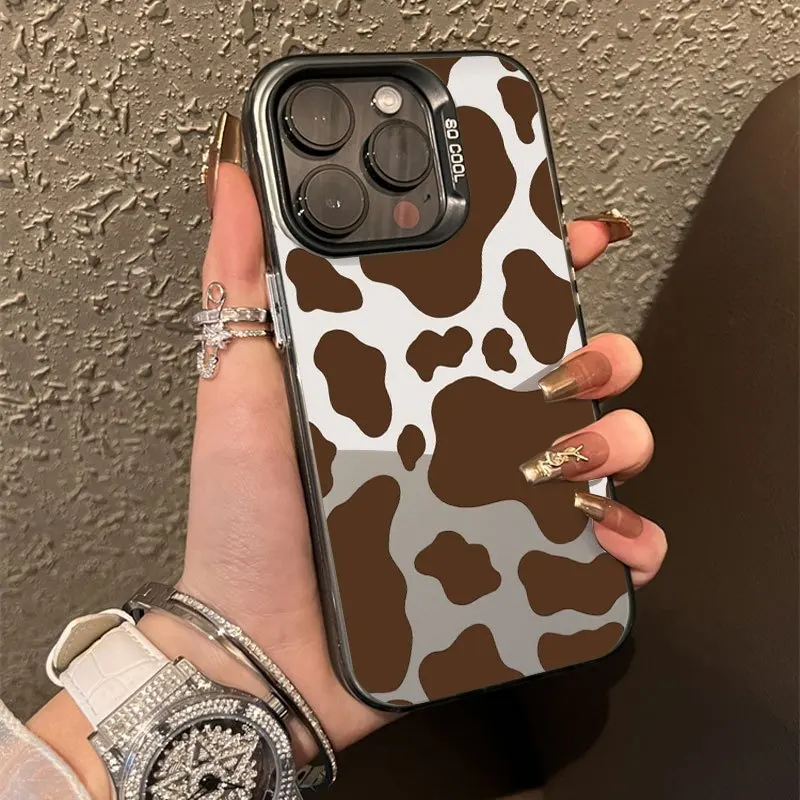 شاشة كاملة بنمط البقرة البنية لتصميم TPU iPhone17 16 15 14 13 12 11 PROMAX Plus جراب هاتف
