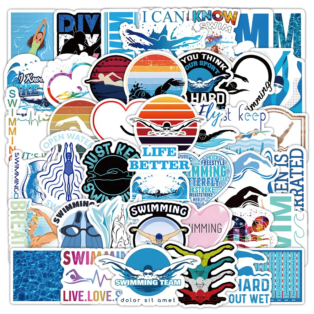 

10/53PCS Swimming Graffiti Stickers Cartoon Sports Stickers Diy Skateboard Guitar Laptop Phone Waterproof Decorative Sticker