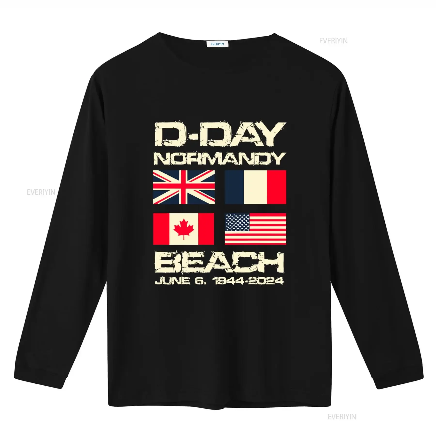 D Day 80th Anniversary Normandy Beach Landing History 1944 T Shirt with UK France Canada US Flags Print vintage Washed